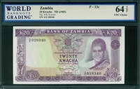 Zambia, P-13c, 20 Kwacha, ND (1969), Signatures: B.R. Kuwani, 64 TOP UNC Choice