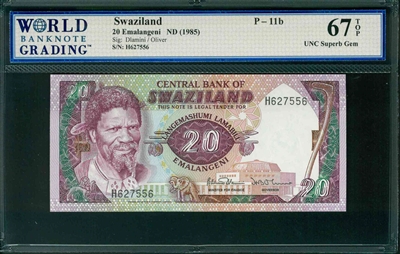 Swaziland, P-11b , 20 Emalangeni, ND (1985), Signatures: Dlamini/Oliver, 67 TOP UNC Superb Gem