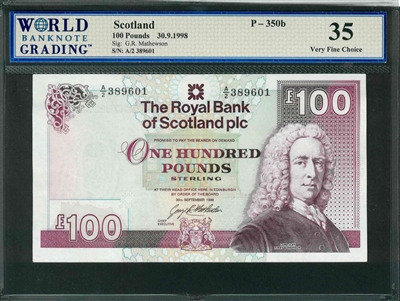 Scotland, P-350b, 100 Pounds, 30.9.1998, Signatures: G.R. Mathewson, 35 Very Fine Choice