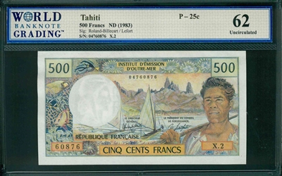 Tahiti, P-25c, 500 Francs, ND (1983), Signatures: Roland-Billecart/Lefort, 62 Uncirculated