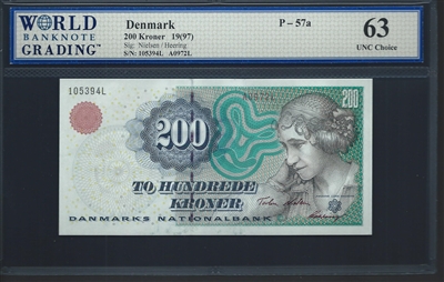 Denmark, P-57a, 200 Kroner, (19)97, Signatures: Nielsen/Heering, 63 UNC Choice