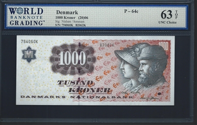 Denmark, P-64c, 1000 Kroner, (20)06, Signatures: Nielsen/Sorensen, 63 TOP UNC Choice