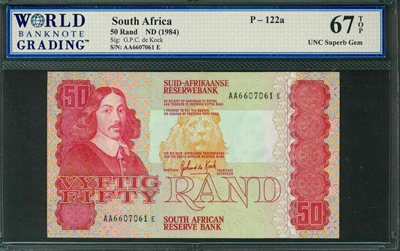 South Africa, P-122a, 50 Rand, ND (1984), Signatures: G.P.C. de Kock,  67 TOP UNC Superb Gem