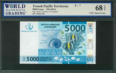 French Pacific Territories, P-7, 5000 Francs, ND (2014), Signatures: Noyer/de Seze/La Cognata, 68 TOP UNC Superb Gem