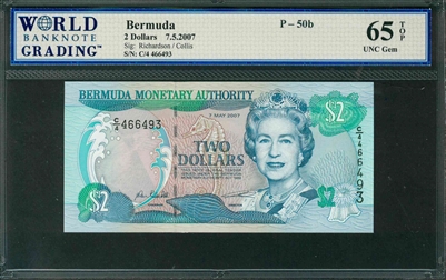 Bermuda, P-50b, 2 Dollars, 7.5.2007, Signatures: Richardson / Collis, 65 TOP UNC Gem
