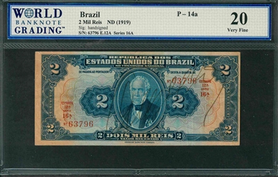 Brazil, P-014a, 2 Mil Reis, ND (1919), Signatures: handsigned, 20 Very Fine