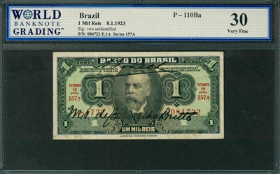Brazil, P-110Ba, 1 Mil Reis, 8.1.1923, Signatures: two unidentified, 30 Very Fine