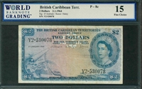 British Caribbean Territory, P-08c, 2 Dollars, 2.1.1964, Signatures: D'Andrade/Reece/Haley, 15 Fine Choice