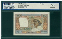 Madagascar, P-45a, 50 Francs, ND (1950), Signatures: Dejouany/Gonon, 53 About UNC, , COMMENT: toning