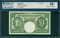 Jamaica, P-41b, 1 Pound, 15.8.1957, Signatures: E.R. Richardson, 58 About UNC Choice