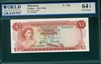 Bahamas, P-19a, 3 Dollars, 1965 (1966), Signatures: Sands/Higgs, 64 TOP UNC Choice