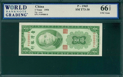China, P-1965, 1 Yuan, 1954, Signatures: none, 66 TOP UNC Gem