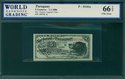 Paraguay, P-S141a, 5 Centavos, 1.1.1886, Signatures: Guanes/Saguier/Patri, 66 TOP UNC Gem