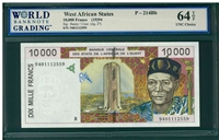 West African States, P-214Bb, 10,000 Francs, (19)94, Signatures: Banny/Cisse (sig. 27), 64 TOP UNC Choice