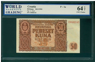 Croatia, P-1a, 50 Kuna, 26.5.1941, Signatures: L. Susic, 64 TOP UNC Choice