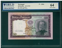 Portugal, P-165a, 100 Escudos, 19.12.1961, Signatures: Duque/Coutinho, 64 UNC Choice, , COMMENT: tiny margin tear