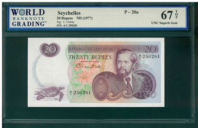 Seychelles, P-20a, 20 Rupees, ND (1977), Signatures: C. Chetty, 67 TOP UNC Superb Gem