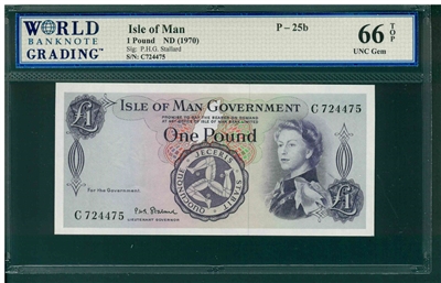 Isle of Man, P-25b, 1 Pound, ND (1970), Signatures: P.H.G. Stallard, 66 TOP UNC Gem