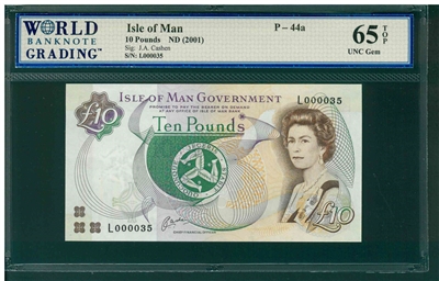 Isle of Man, P-44a, 10 Pounds, ND (2001), Signatures: J.A. Cashen, 65 TOP UNC Gem