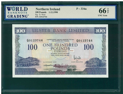Northern Ireland, P-334a, 100 Pounds, 1.12.1990, Signatures: D. Went, 66 TOP UNC Gem
