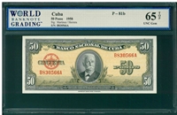 Cuba, P-81b, 50 Pesos, 1958, Signatures: Martinez/ Herrera, 65 TOP UNC Gem