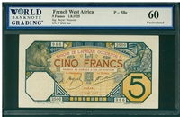 French West Africa, P-5Bc, 5 Francs, 1.8.1925, Signatures: Boyer/Nouvion, 60 Uncirculated