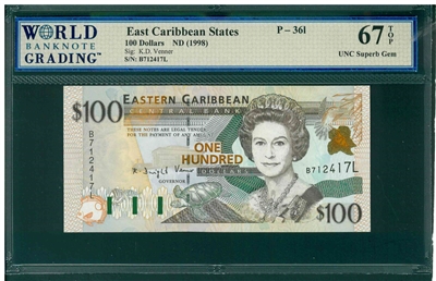 East Caribbean States, P-36l, 100 Dollars, ND (1998), Signatures: K.D. Venner, 67 TOP UNC Superb Gem