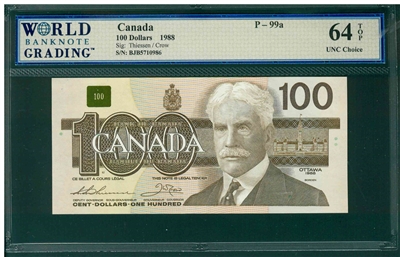 Canada, P-99a, 100 Dollars, 1988, Signatures: Thiessen/Crow, 64 TOP UNC Choice