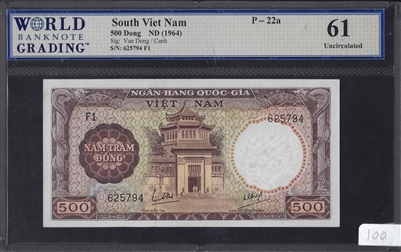 South Viet Nam, P-22a, 500 Dong, ND (1964), Signatures: Van Dong / Canh, 61 Uncirculated
