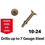 Wafer Head Self Drill w/Wings 10-24 x 1-7/16" " Ext. Coated 250 Pieces