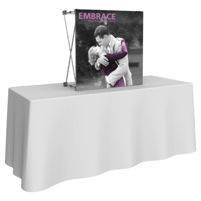 Embrace 1x1 popup trade show booth with dye-sub SEG fabric front graphic - Fabric Popup Tabletop Display