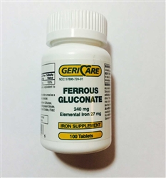 Geri Care Ferrous Gluconate 240 mg Elemental Iron 27 mg Tablets Bottle of 100