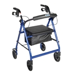 Aluminum four wheeled Rollator walker with blue colored aluminum frame