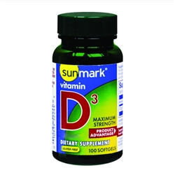 Sunmark Vitamin D3 5000 IU SoftGel Bottle of 100 Green Bottle with Blue and Yellow Label