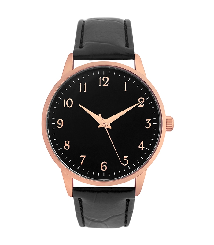 Black Leather Band with Rose Gold Face