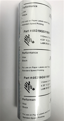 05319GS11007 - ZEBRA - 5319 Zebra Performance Wax Ribbon black (4.33" x 2,913")