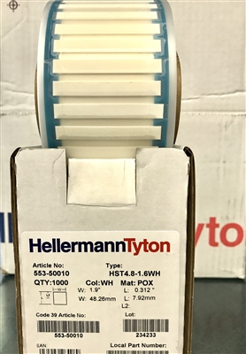 553-50010 (HST4.8-1.6WH) - HELLERMANNTYTON - Heat Shrink Labels, Single Side, Unslit, .187" (4.74mm), PO-X, White, 1000/box