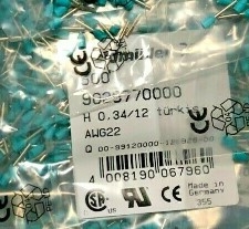 673-091126-034 - 9025770000 - WEIDMULLER - Wire Ferrule - Single Wire - 22 AWG - 0.34 mmÂ² - 8 mm - Turquoise, Pkg/500