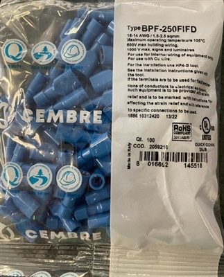 BPF-250FIFD - CEMBRE - BLUE 16-14AWG FEMALE DISCONNECT TERMINALS, 2059210, Bag/100