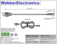 CL60014 - WEBBER - 8' Power cord; NEMA 5-15P to ROJ & Strip - Gray