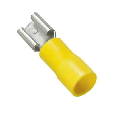 DV10-250C - PANDUIT - 0.250" (6.35mm) Quick Connect Female, Yellow Vinyl Barrel Insulated, 12 to 10AWG;