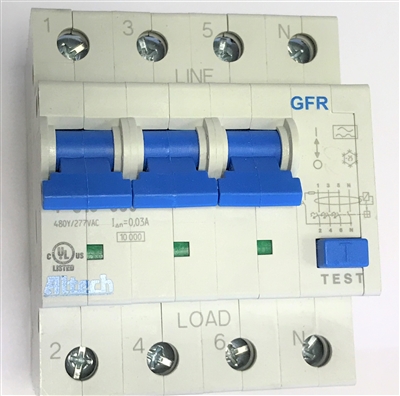 GFR4C15030 - ALTECH - EGFP+OL, 15A/480Y/277V AC, 30mA,, C TRIP, 3POLE+N,50/60Hz, UL1053