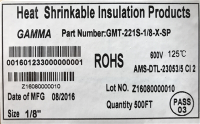 GMT-221S-1/8-X - GAMMA - 500' Clear Polyolefin Flexible Shrink Tubing With a 2:1 (M/23053/5-104)