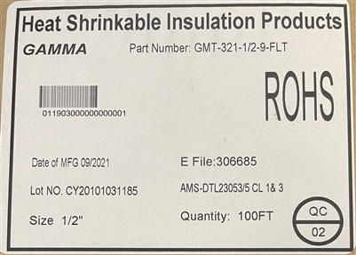 GMT-321-1/2-9-FLT - GAMMA - 100' Flat 1/2" White 3:1 Irradiated crosslinked polyolefin heat-shrink tube (M23053/5 CL1&3)