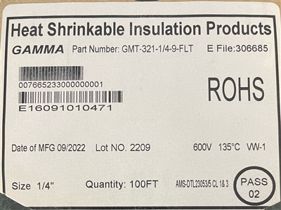 GMT-321-1/4-9-FLT - GAMMA - 200' Flat 1/4" White 3:1 Irradiated crosslinked polyolefin heat-shrink tube (M/23053/5 CL1&3)