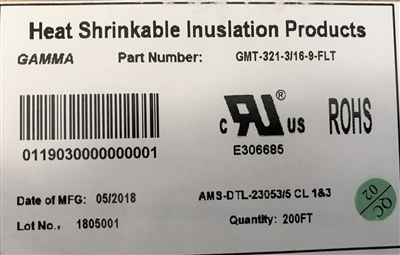 GMT-321-3/16-9-FLT - GAMMA - 200' Flat 3/16" White 3:1 Irradiated crosslinked polyolefin heat-shrink tube (M/23053/5 CL1&3)