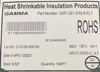 GMT-321-3/32-9-FLT - GAMMA - 100' Flat 3/32" White 3:1 Irradiated crosslinked polyolefin heat-shrink tube (M/23053/5 CL1&3)