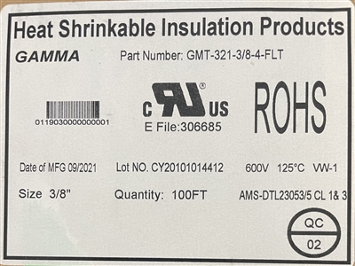 GMT-321-3/8-4-FLT - GAMMA - 100' Flat 3/8" Yellow 3:1 Irradiated crosslinked polyolefin heat-shrink tube (M/23053/5 CL1&3)