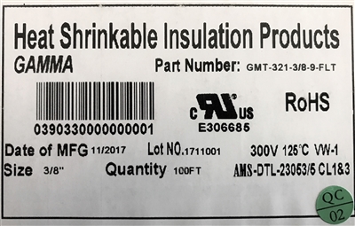 GMT-321-3/8-9-FLT - GAMMA - 100' Flat 3/8" White 3:1 Irradiated crosslinked polyolefin heat-shrink tube (M/23053/5 CL1&3)