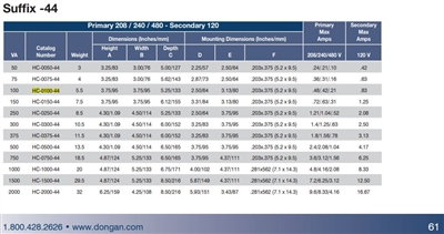 HC-0100-44 - Dongan - Control Transformer  Dongan HC-0100-44, Primary 208/240/480V , Secondary - 120V